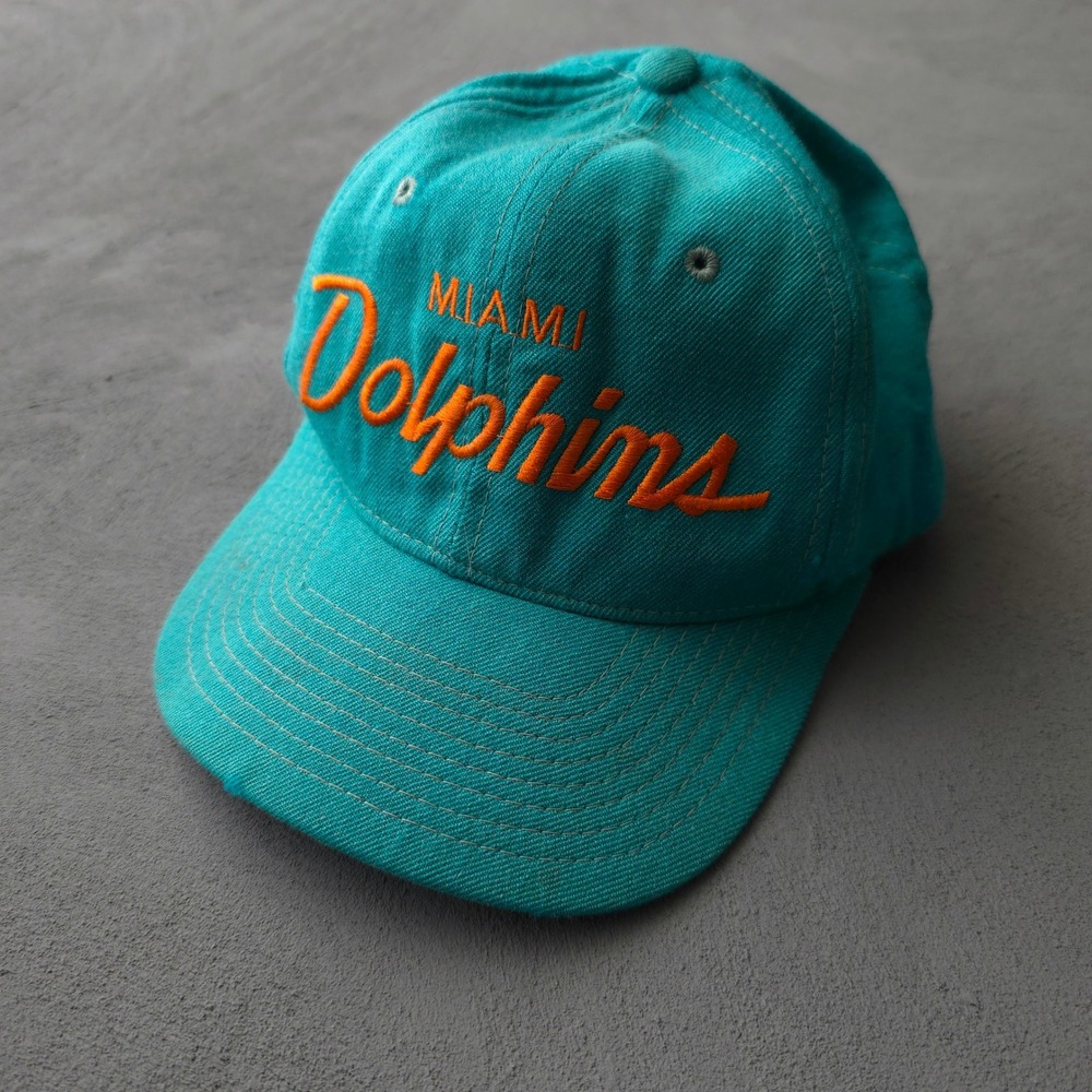 Vintage 90s Sports Specialties Teal Miami Dolphins Hat One Size Script Snapback